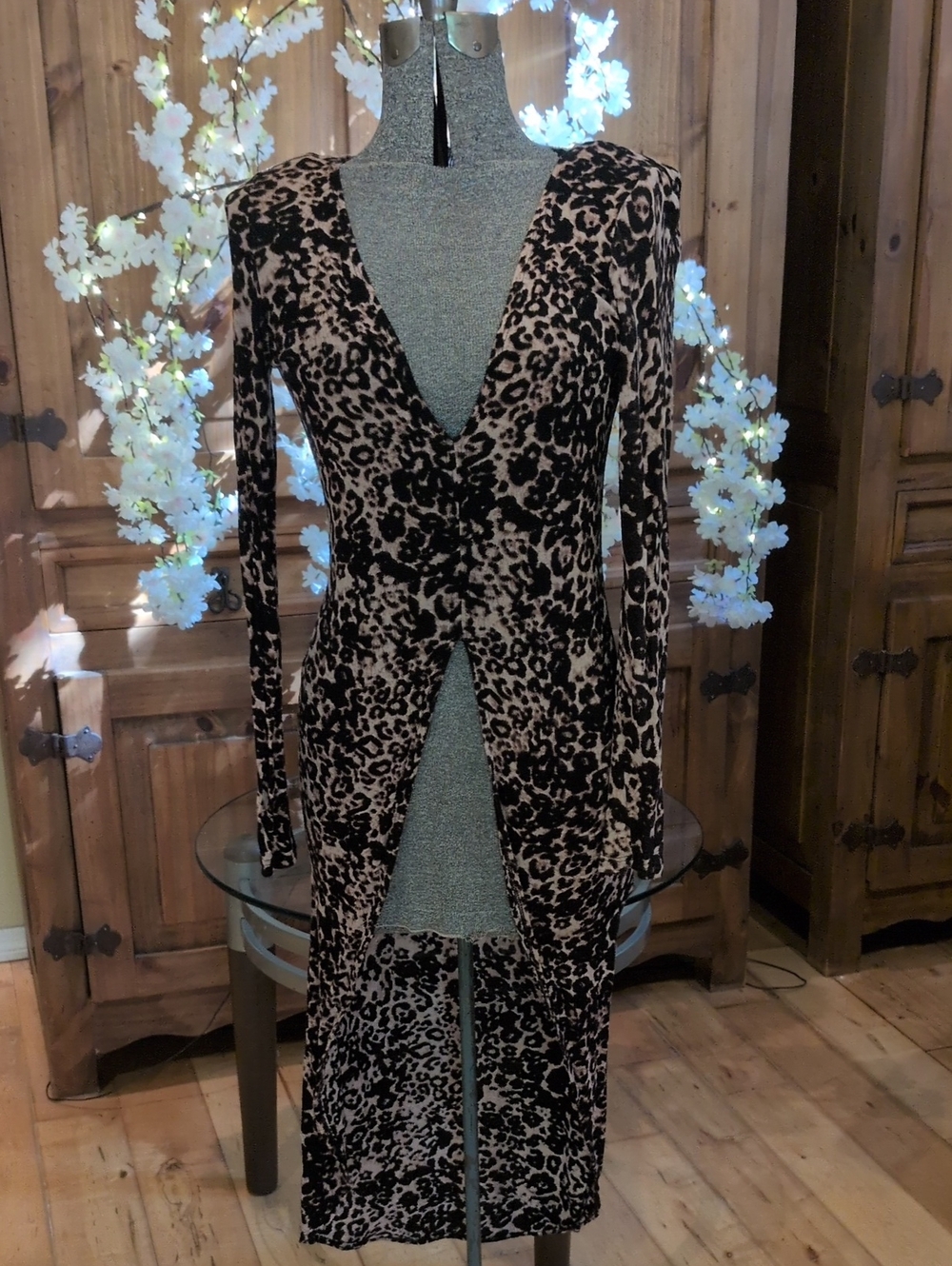 Leopard Print Asymmetrical Long Sleeve Dress